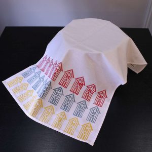 Block printed beach hut tea towel
