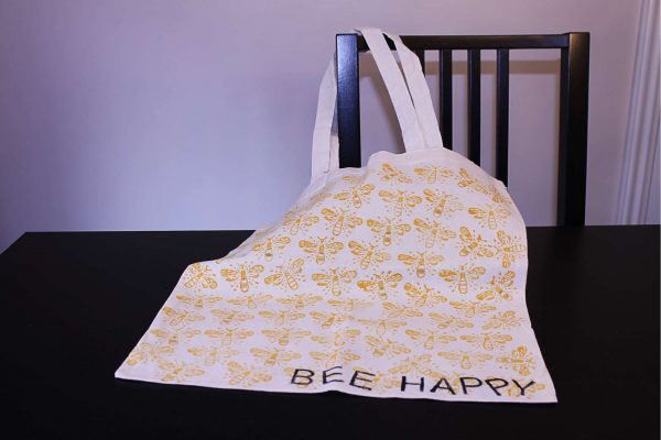 Block printed bee tote bag