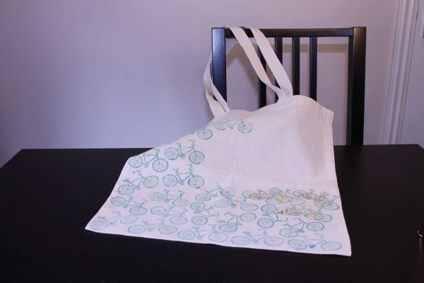 Block printed bicycle tote bag