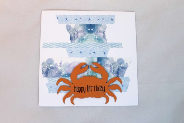 Sea life birthday card featuring an orange crab