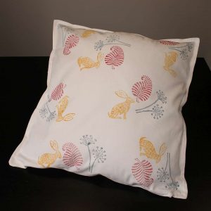 Block printed floral hare cushion cover