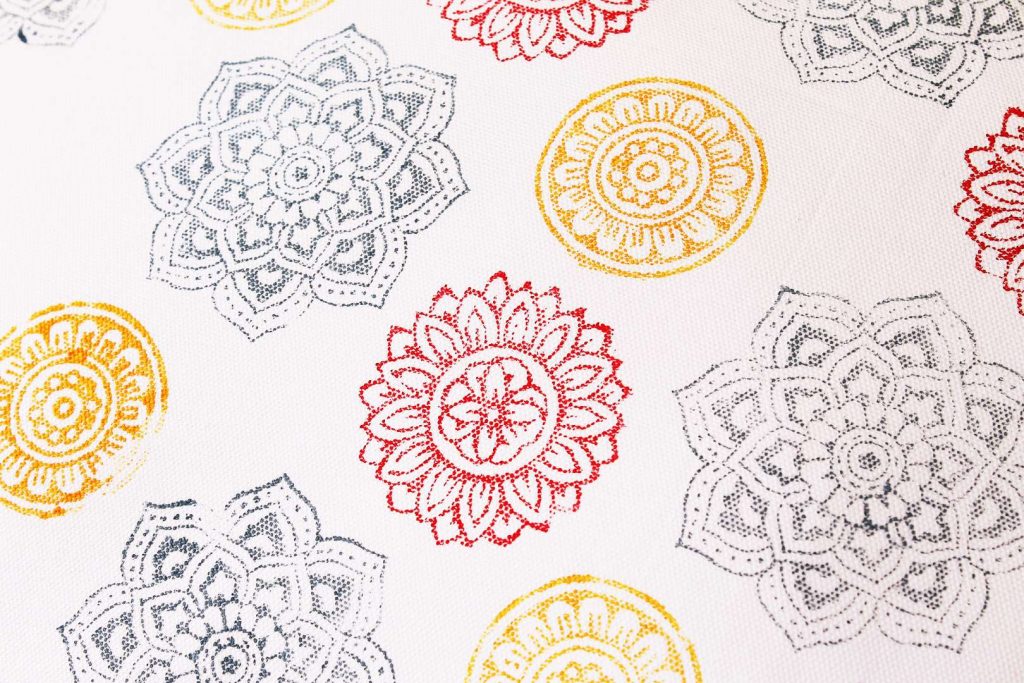 Block printed oriental flower cushion cover