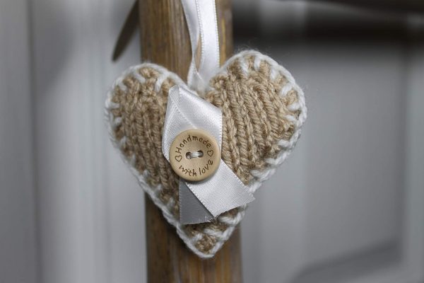 Hand-knitted decorative heart - tan