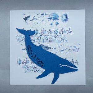 Sea life birthday card featuring a blue whale